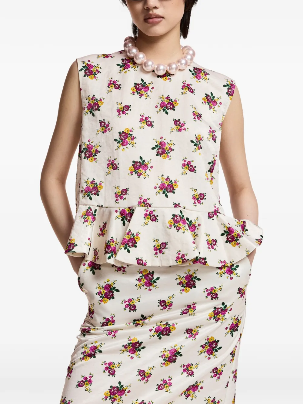 Essentiel Antwerp Klara top met bloemenprint en ruches Beige
