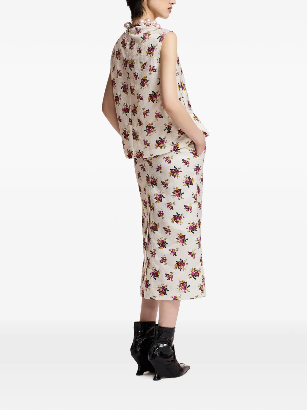 Essentiel Antwerp Klara top met bloemenprint en ruches Beige