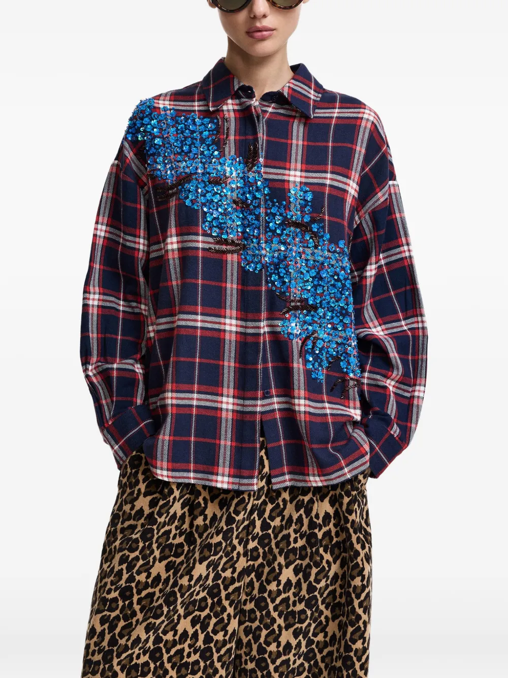 Essentiel Antwerp Kirke geruit blouse verfraaid met pailletten Blauw