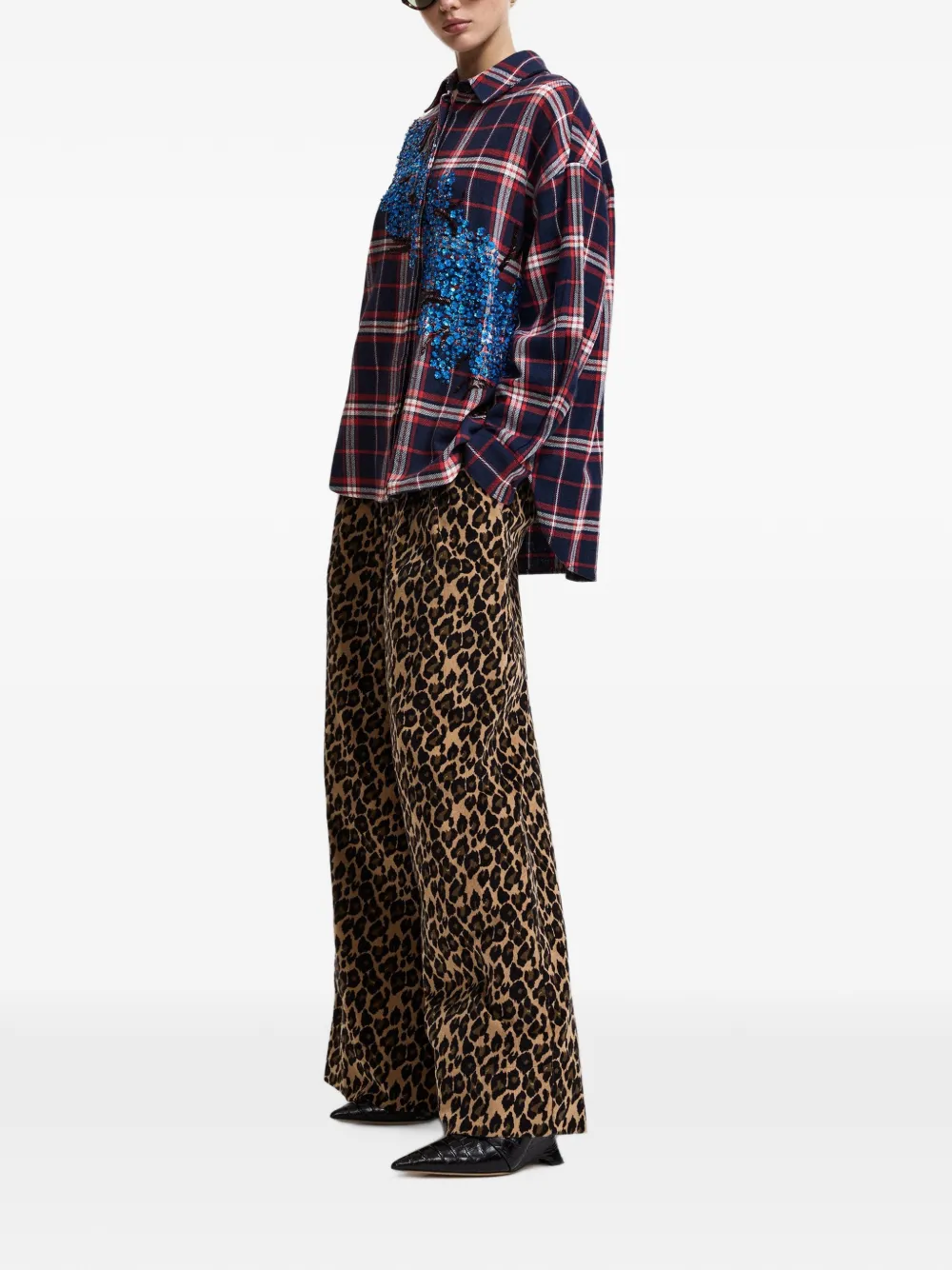 Essentiel Antwerp Kirke geruit blouse verfraaid met pailletten Blauw
