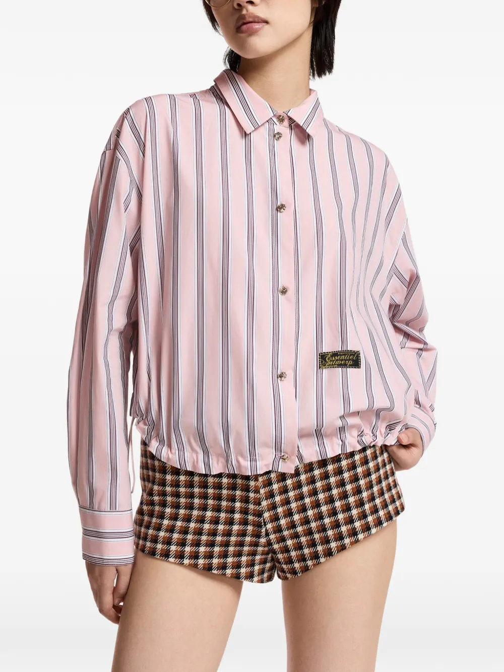 Essentiel Antwerp Kabu gestreept blouse met trekkoord Roze