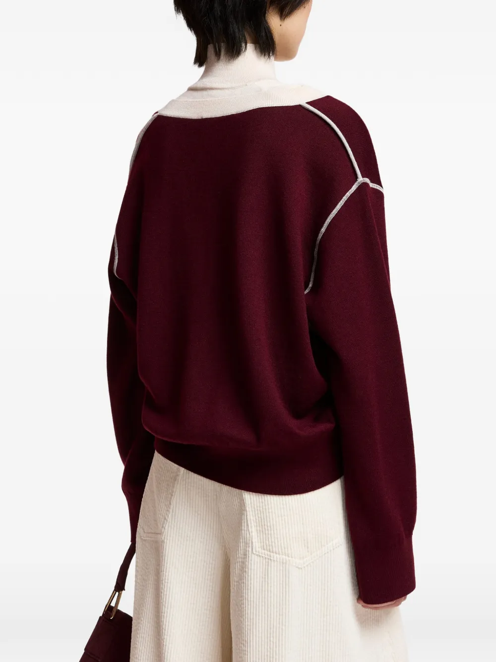 Essentiel Antwerp T-shirt met contrasterende afwerking en V-hals Rood