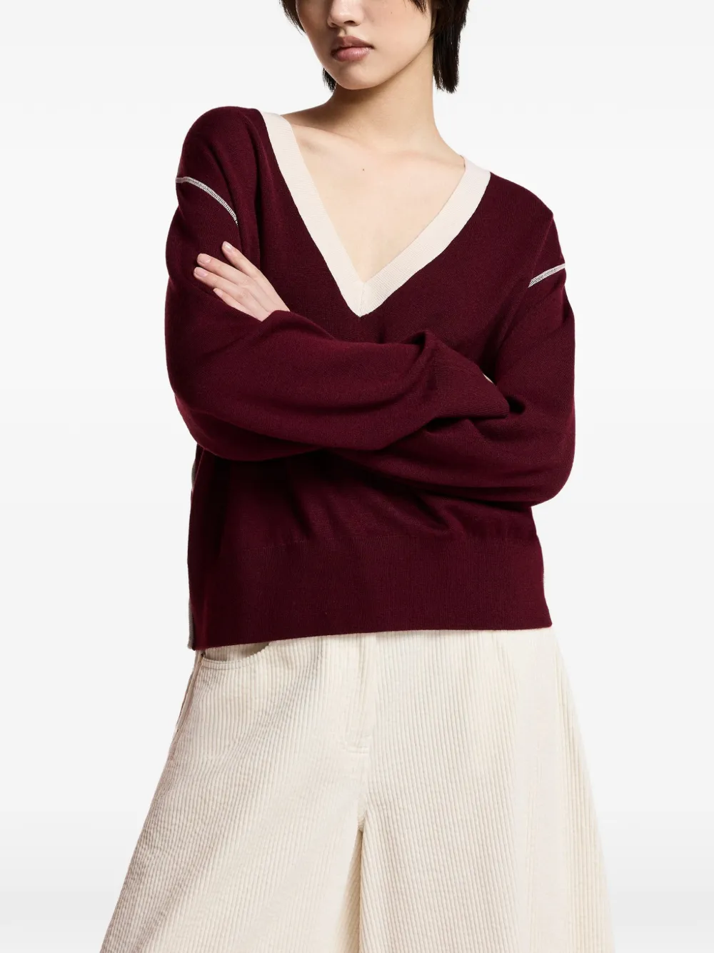 Essentiel Antwerp T-shirt met contrasterende afwerking en V-hals Rood