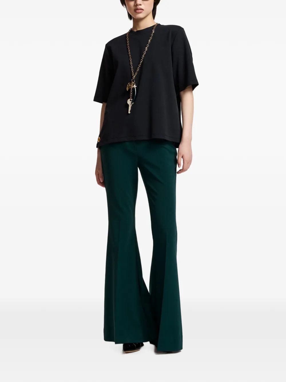 Essentiel Antwerp Korse T-shirt met ronde hals en knoopdetail Zwart