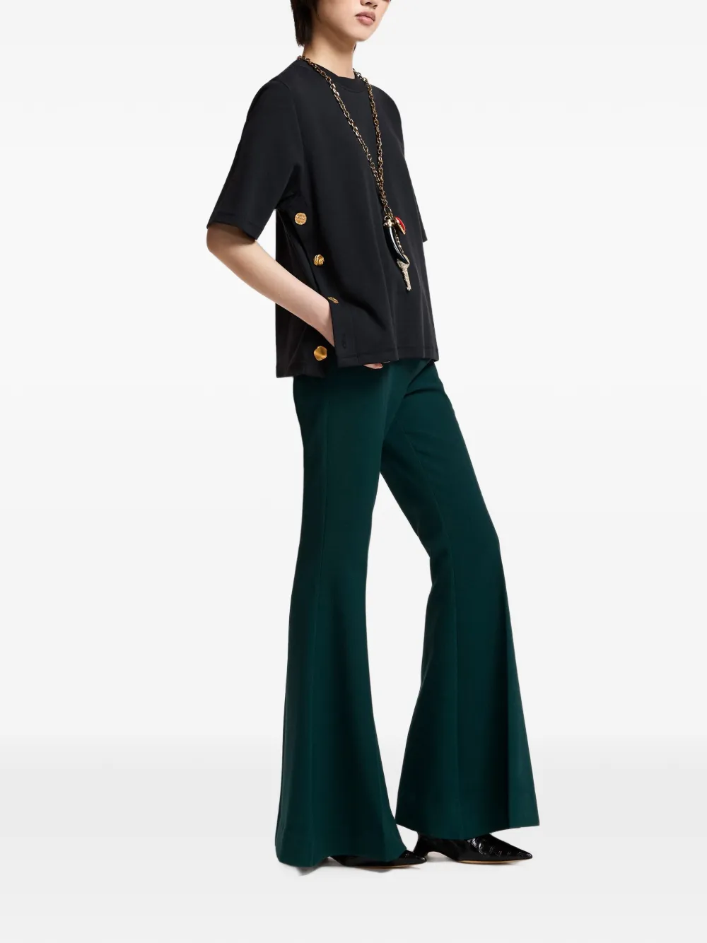 Essentiel Antwerp Korse T-shirt met ronde hals en knoopdetail Zwart