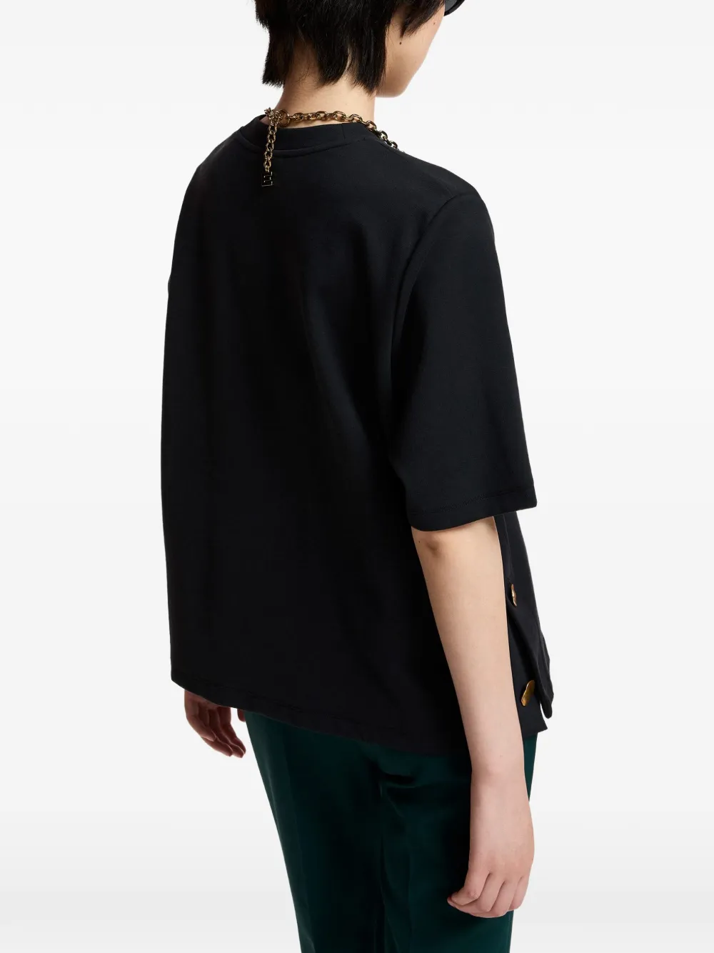 Essentiel Antwerp Korse T-shirt met ronde hals en knoopdetail Zwart