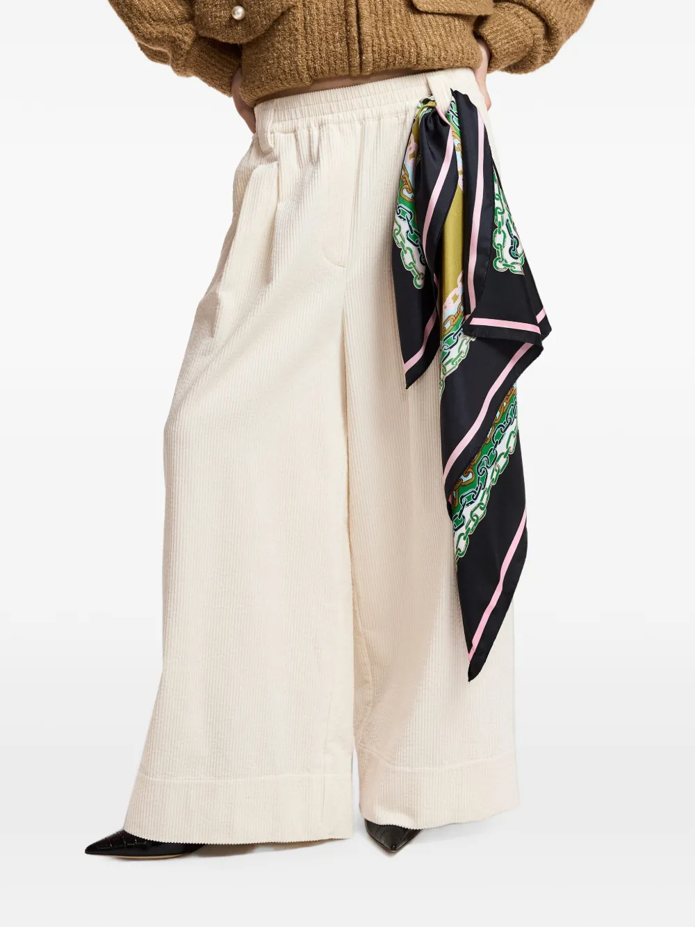 Essentiel Antwerp Kitch ribfluwelen broek met wijde pijpen Beige