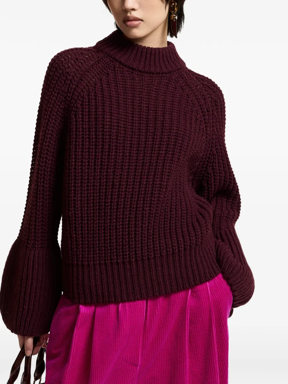 Essentiel Antwerp Kristian chunky gebreide coltrui Rood