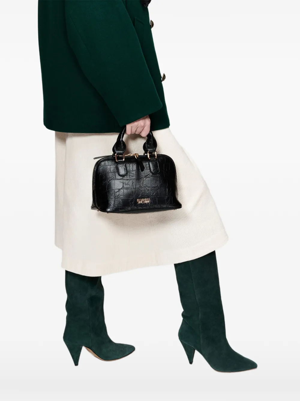 Essentiel Antwerp shopper met krokodillen-reliëf en ritssluiting Zwart