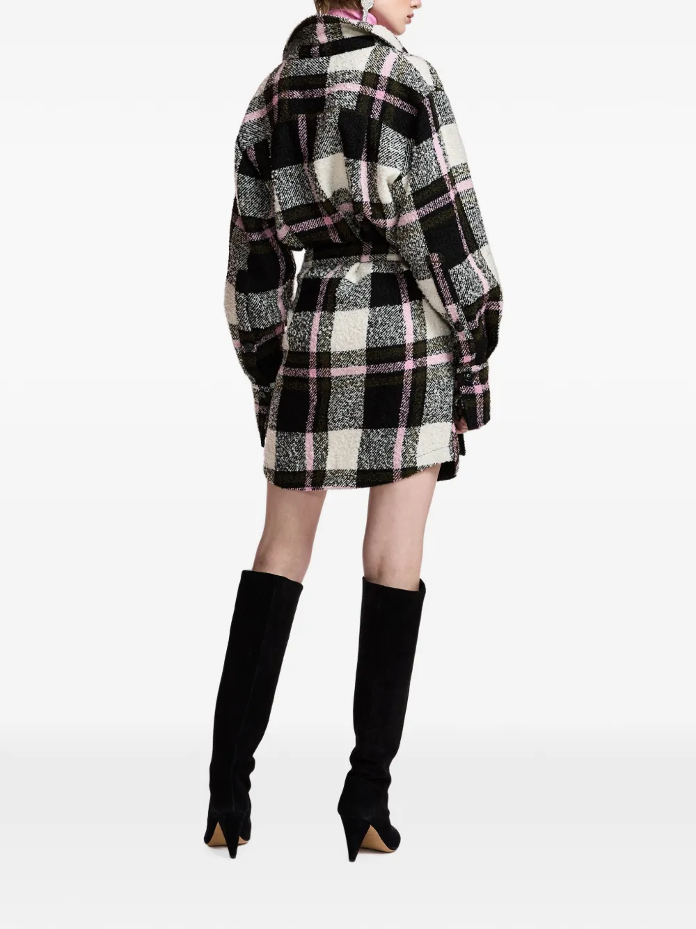 Essentiel Antwerp Geruite mini-blousejurk met ceintuur Zwart
