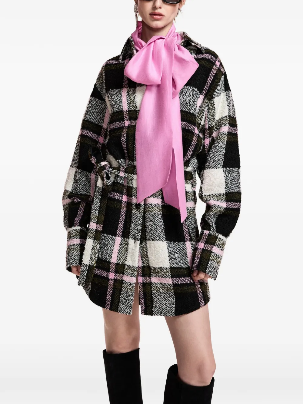 Essentiel Antwerp Geruite mini-blousejurk met ceintuur Zwart