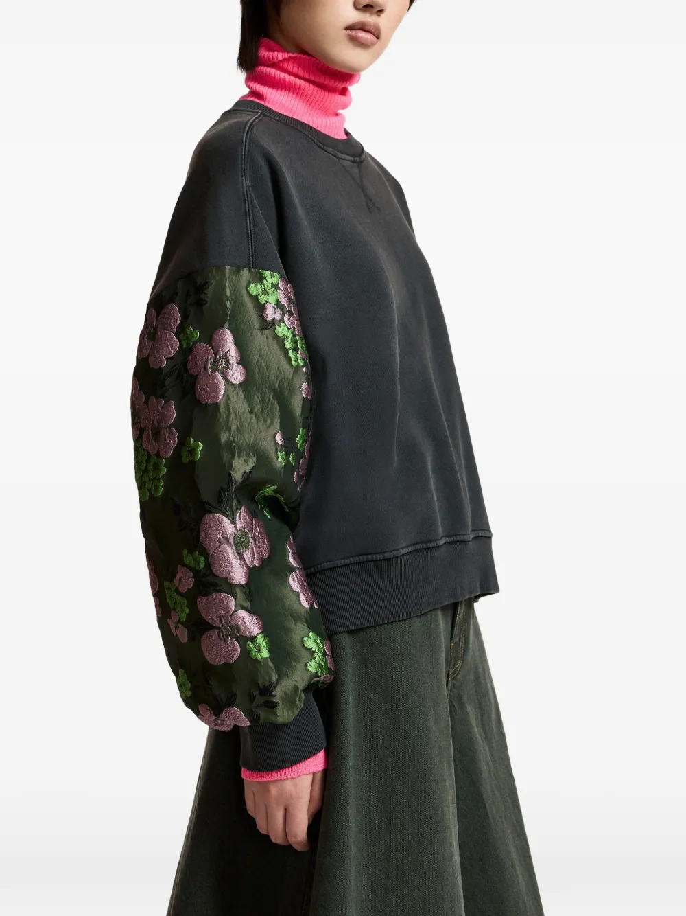 Essentiel Antwerp Kueer sweater met bloemen-jacquard mouwen Grijs