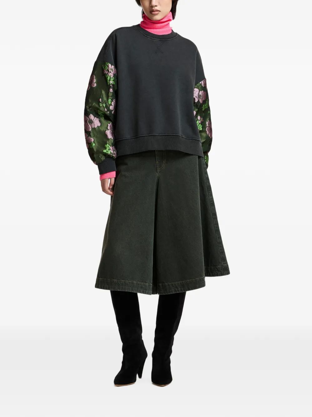 Essentiel Antwerp Kueer sweater met bloemen-jacquard mouwen Grijs