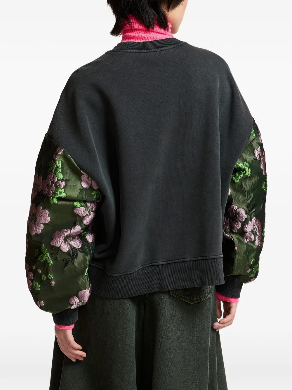 Essentiel Antwerp Kueer sweater met bloemen-jacquard mouwen Grijs