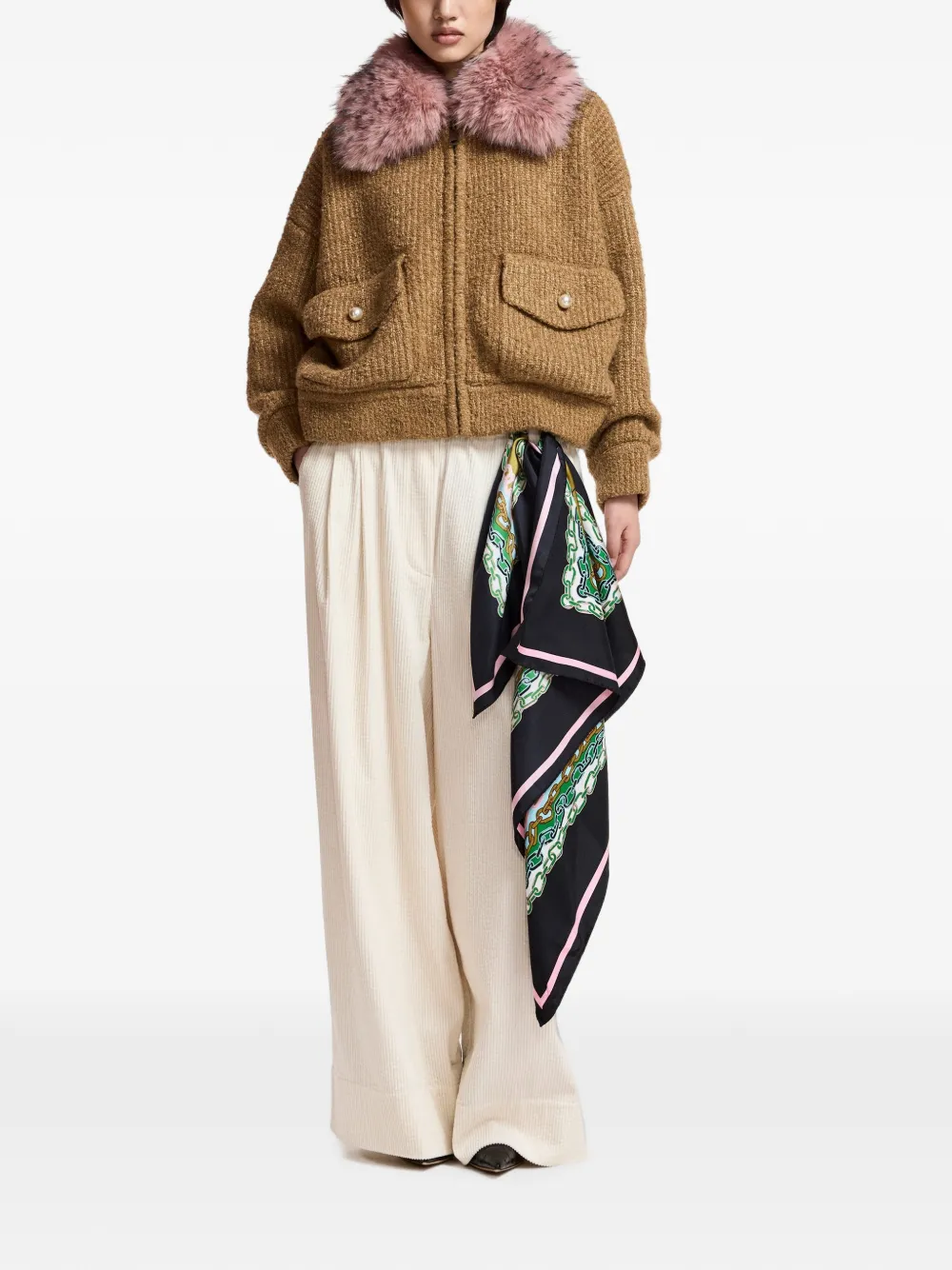 Essentiel Antwerp Canada bouclé vest met kraag van imitatiebont Bruin
