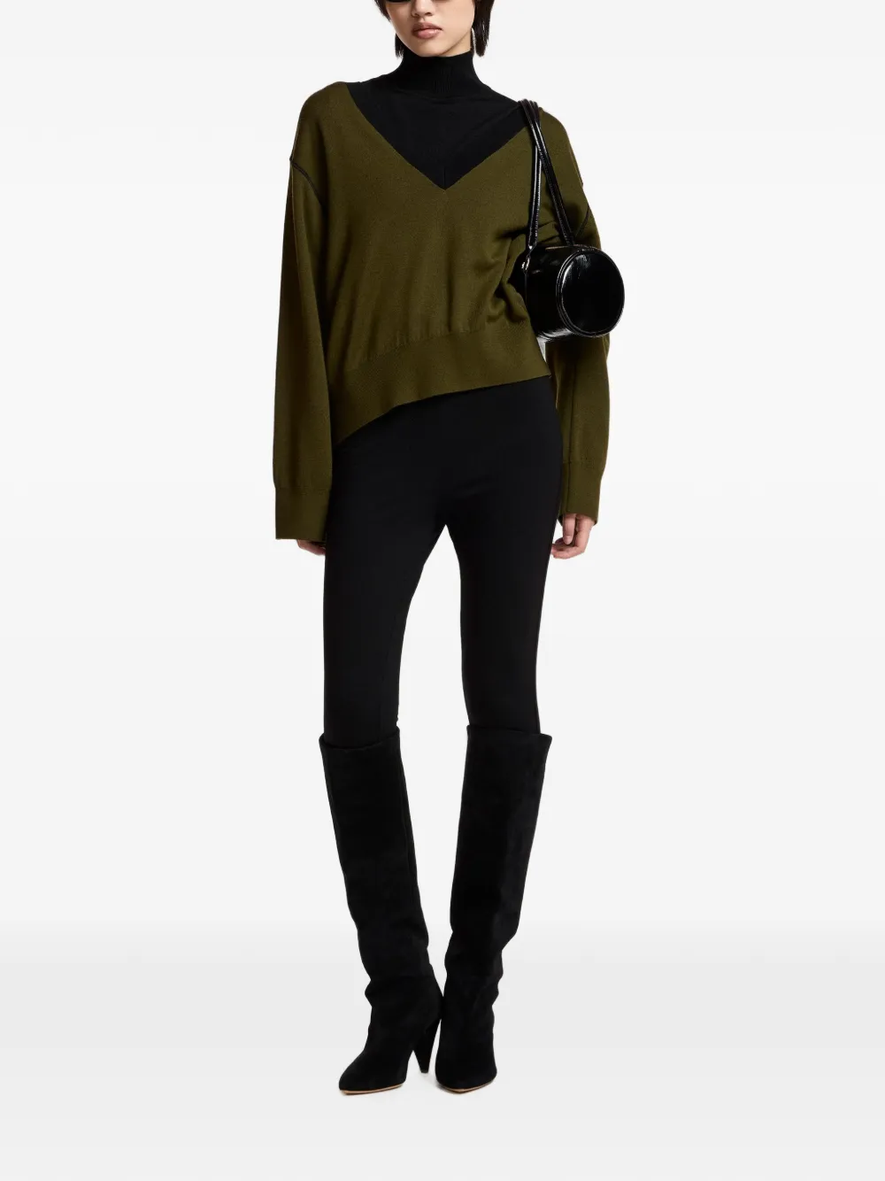 Essentiel Antwerp T-shirt met verlaagde schouders en V-hals Groen