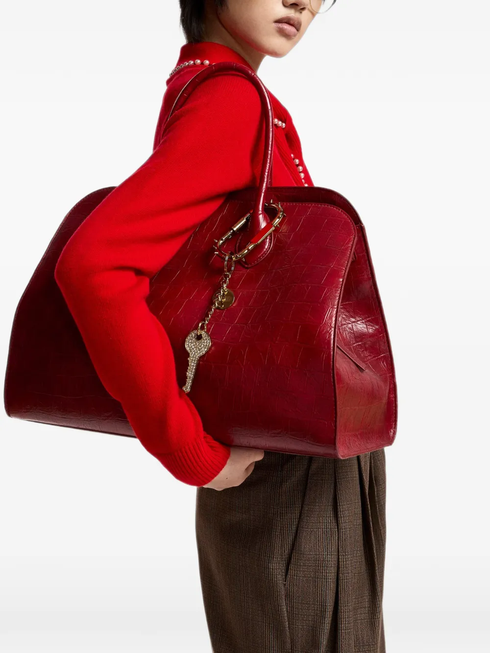 Essentiel Antwerp Katarina shopper met krokodillen-reliëf Rood