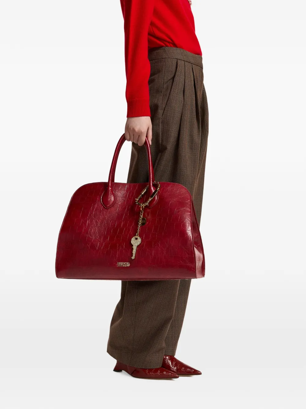 Essentiel Antwerp Katarina shopper met krokodillen-reliëf Rood