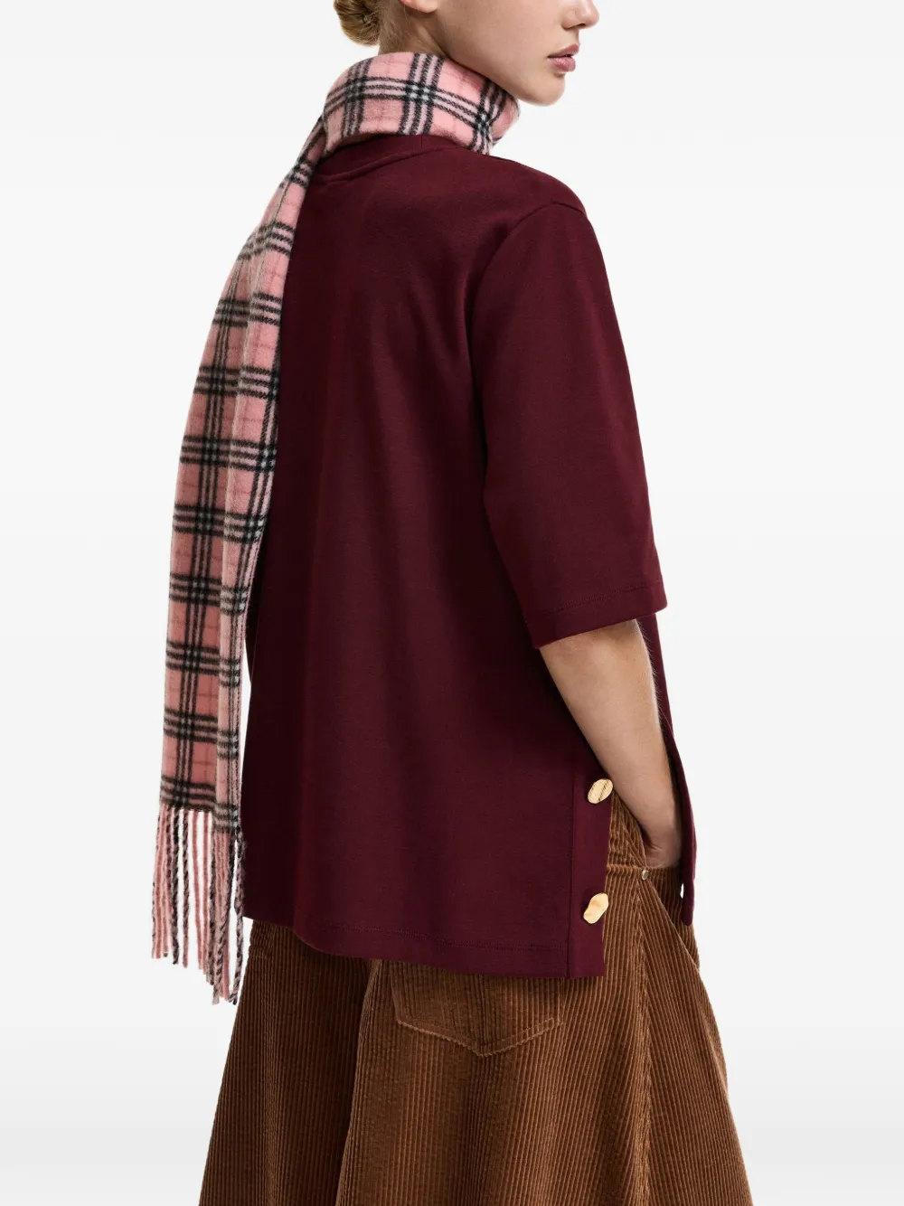 Essentiel Antwerp Korse T-shirt met ronde hals en knoopdetail Rood