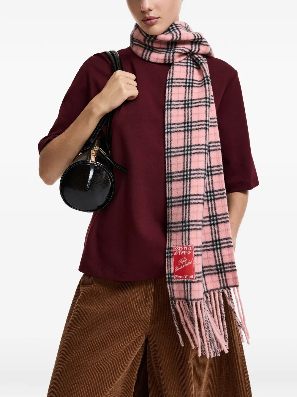 Essentiel Antwerp Korse T-shirt met ronde hals en knoopdetail Rood