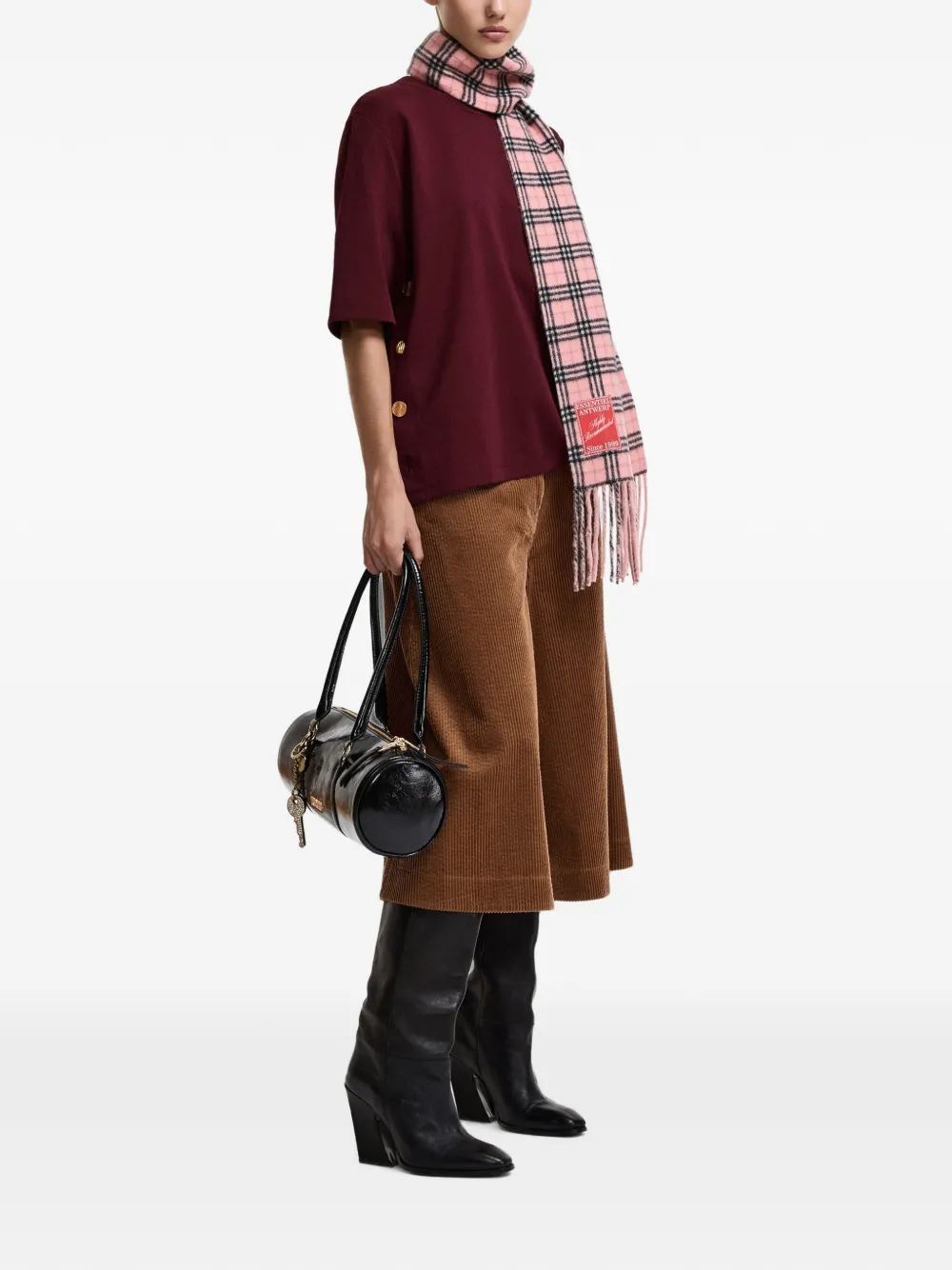 Essentiel Antwerp Korse T-shirt met ronde hals en knoopdetail Rood
