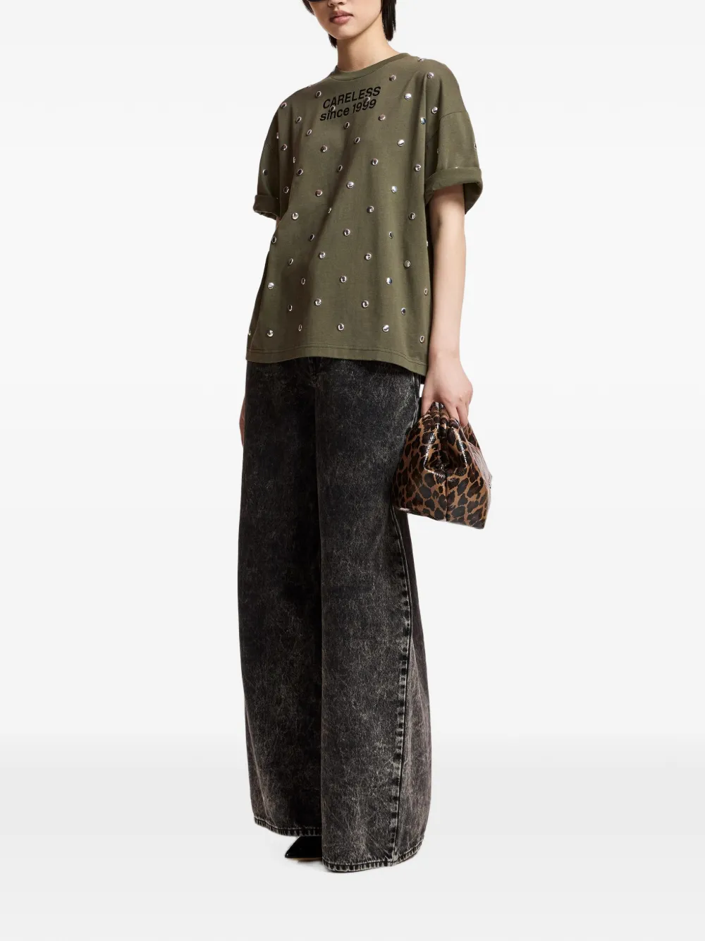 Essentiel Antwerp T-shirt verfraaid met studs en tekst Groen