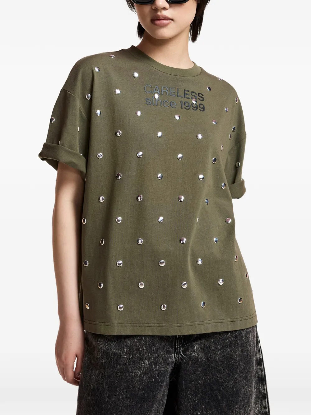 Essentiel Antwerp T-shirt verfraaid met studs en tekst Groen