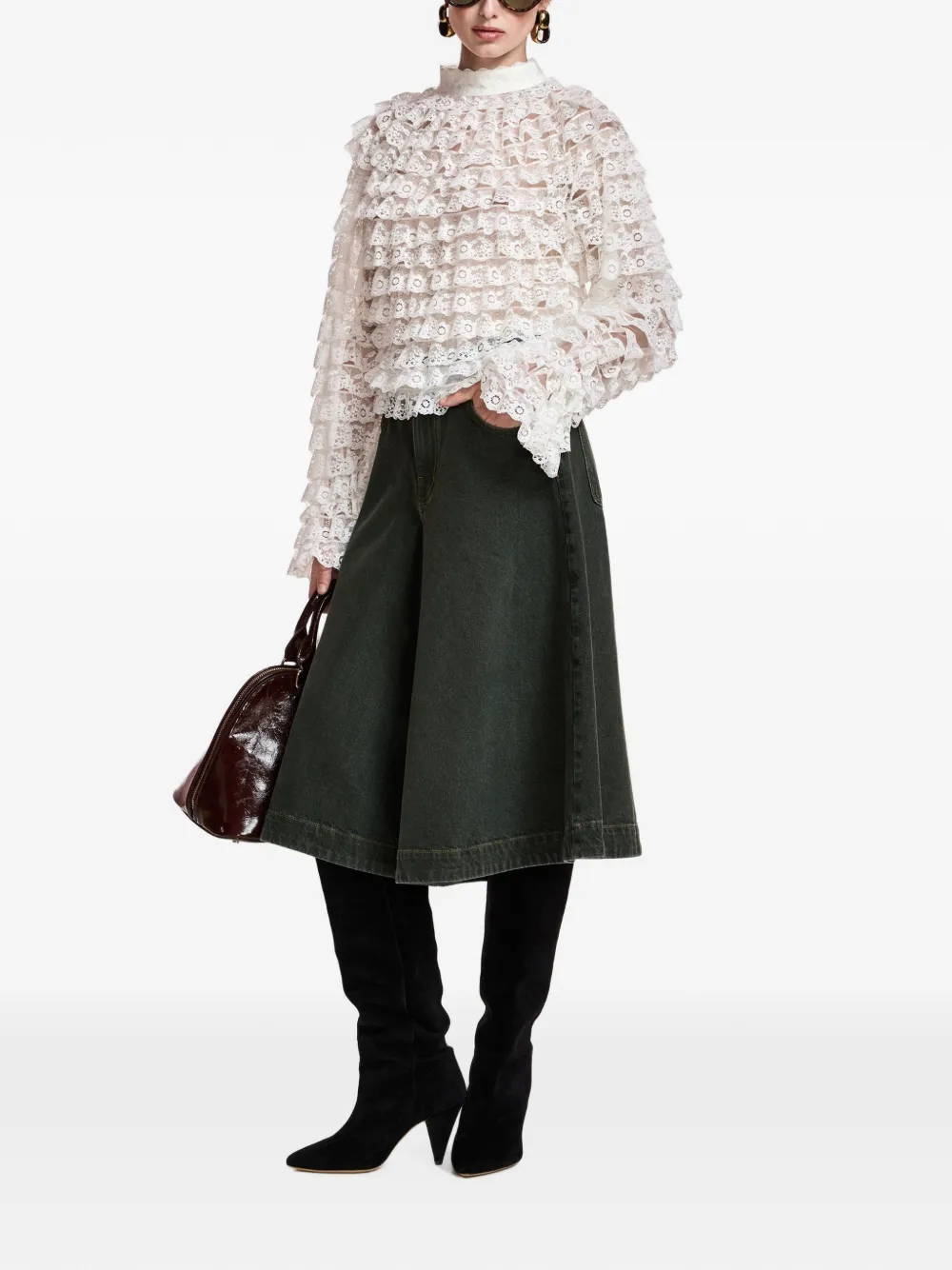 Essentiel Antwerp Kashvi blouse met ruches en kant Wit