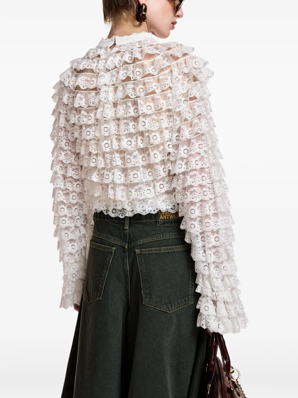 Essentiel Antwerp Kashvi blouse met ruches en kant Wit
