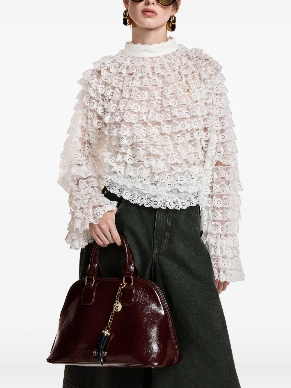 Essentiel Antwerp Kashvi blouse met ruches en kant Wit