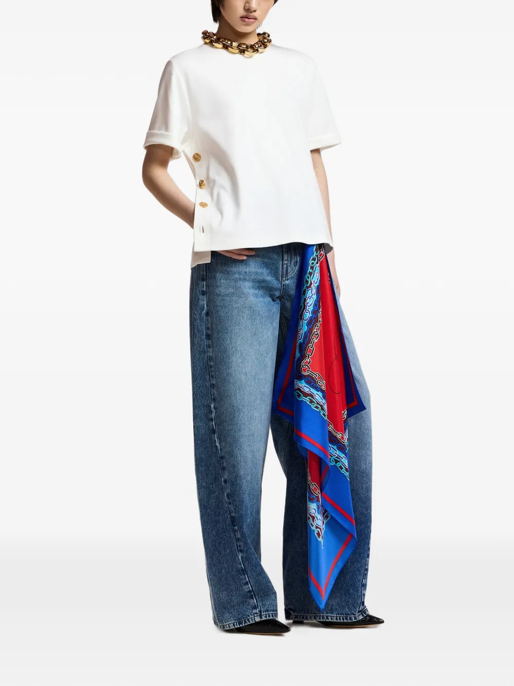 Essentiel Antwerp Korse T-shirt verfraaid met knopen Wit