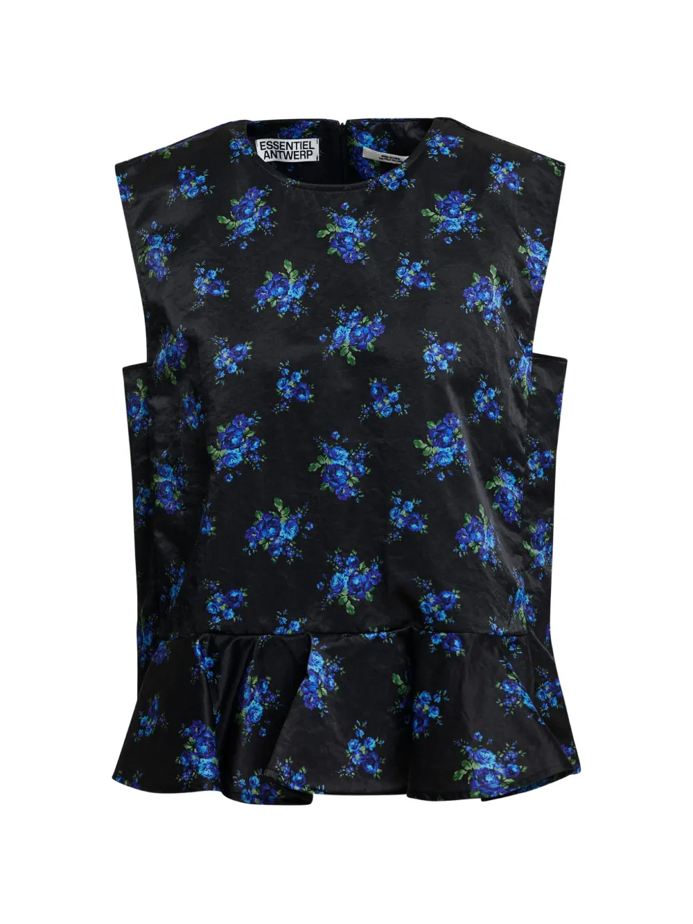 Essentiel Antwerp Top a fiori Lara con ruches - Nero