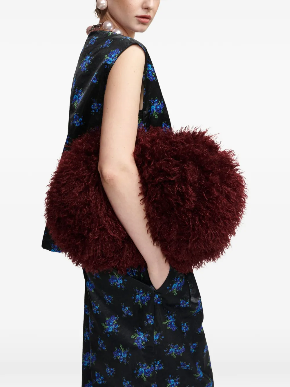 Essentiel Antwerp Klara top met bloemenprint en ruches Zwart