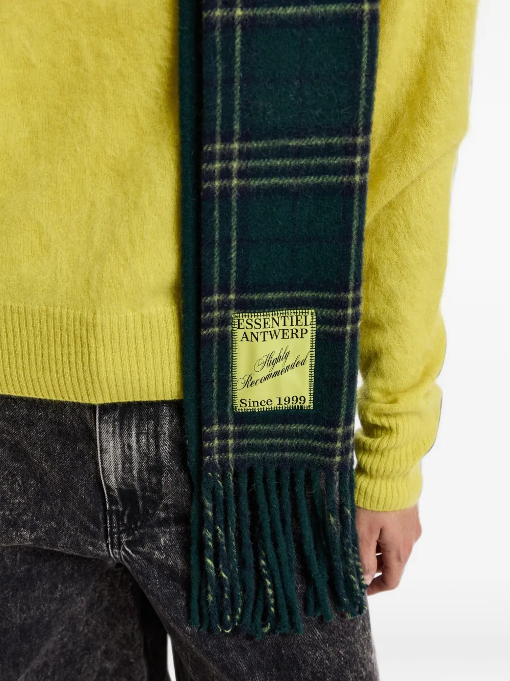 Essentiel Antwerp Geruite sjaal met franje Groen