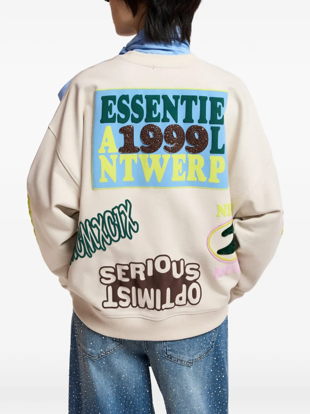 Essentiel Antwerp Kampus sweater verfraaid met pailletten Beige
