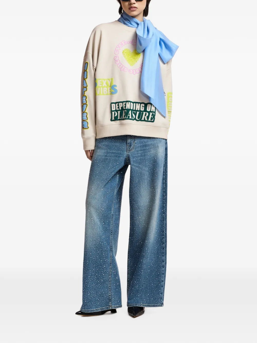 Essentiel Antwerp Kampus sweater verfraaid met pailletten Beige