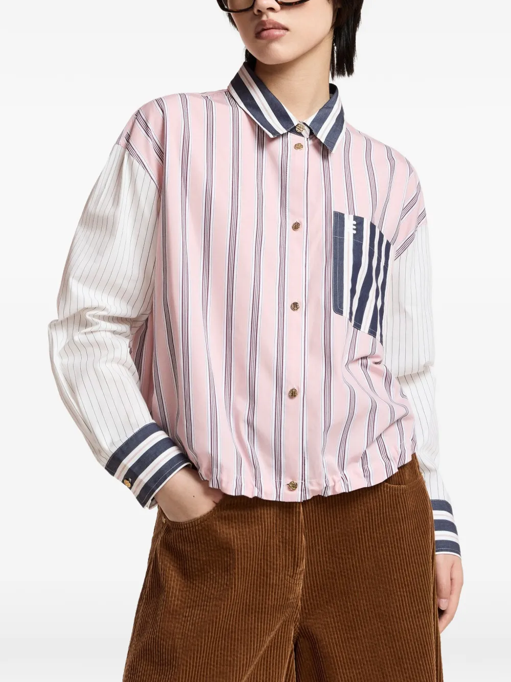 Essentiel Antwerp Kozef gestreept blouse met patchwork Roze