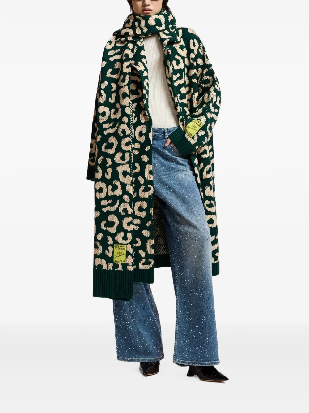 Essentiel Antwerp Keo vest met luipaardjacquard Groen