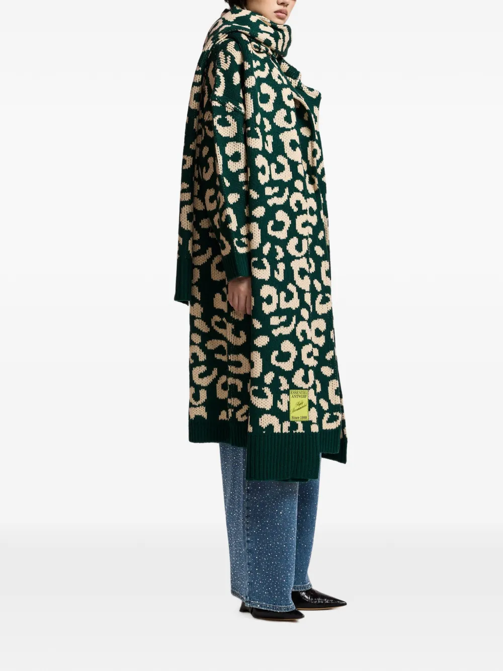 Essentiel Antwerp Keo vest met luipaardjacquard Groen