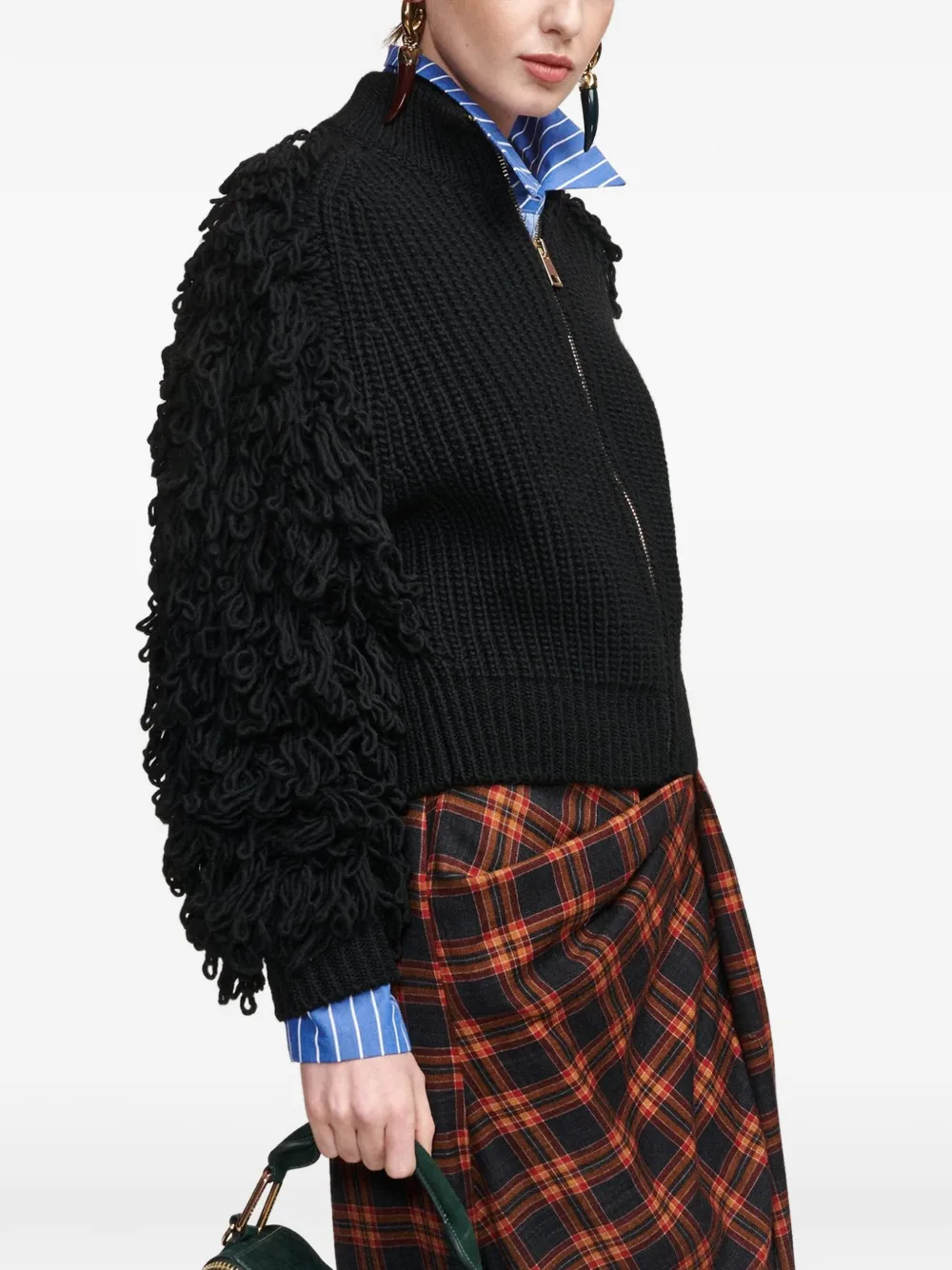 Essentiel Antwerp Klush vest met opstaande kraag en franje Zwart