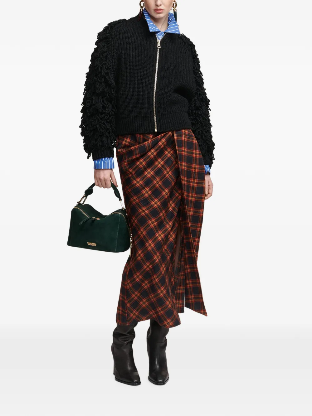 Essentiel Antwerp Klush vest met opstaande kraag en franje Zwart