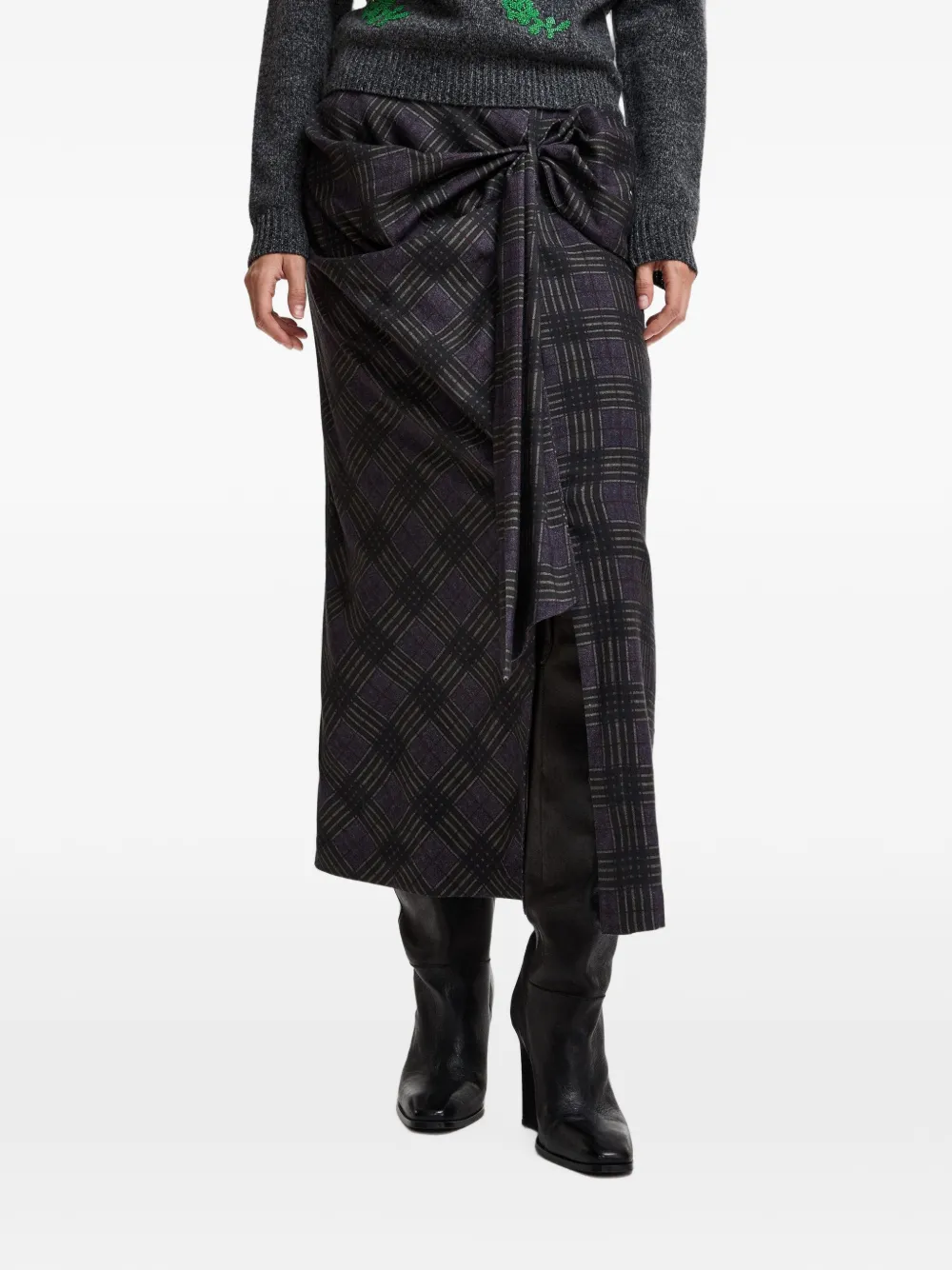 Essentiel Antwerp Geruite gedrapeerde maxi-rok Zwart