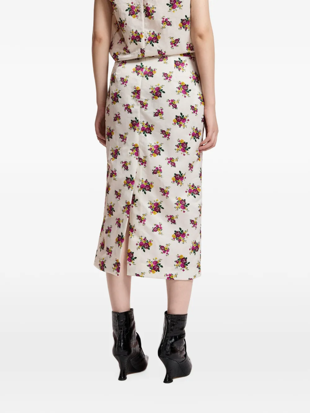 Essentiel Antwerp Kustard midi-rok met bloemenprint en split aan de achterkant Beige