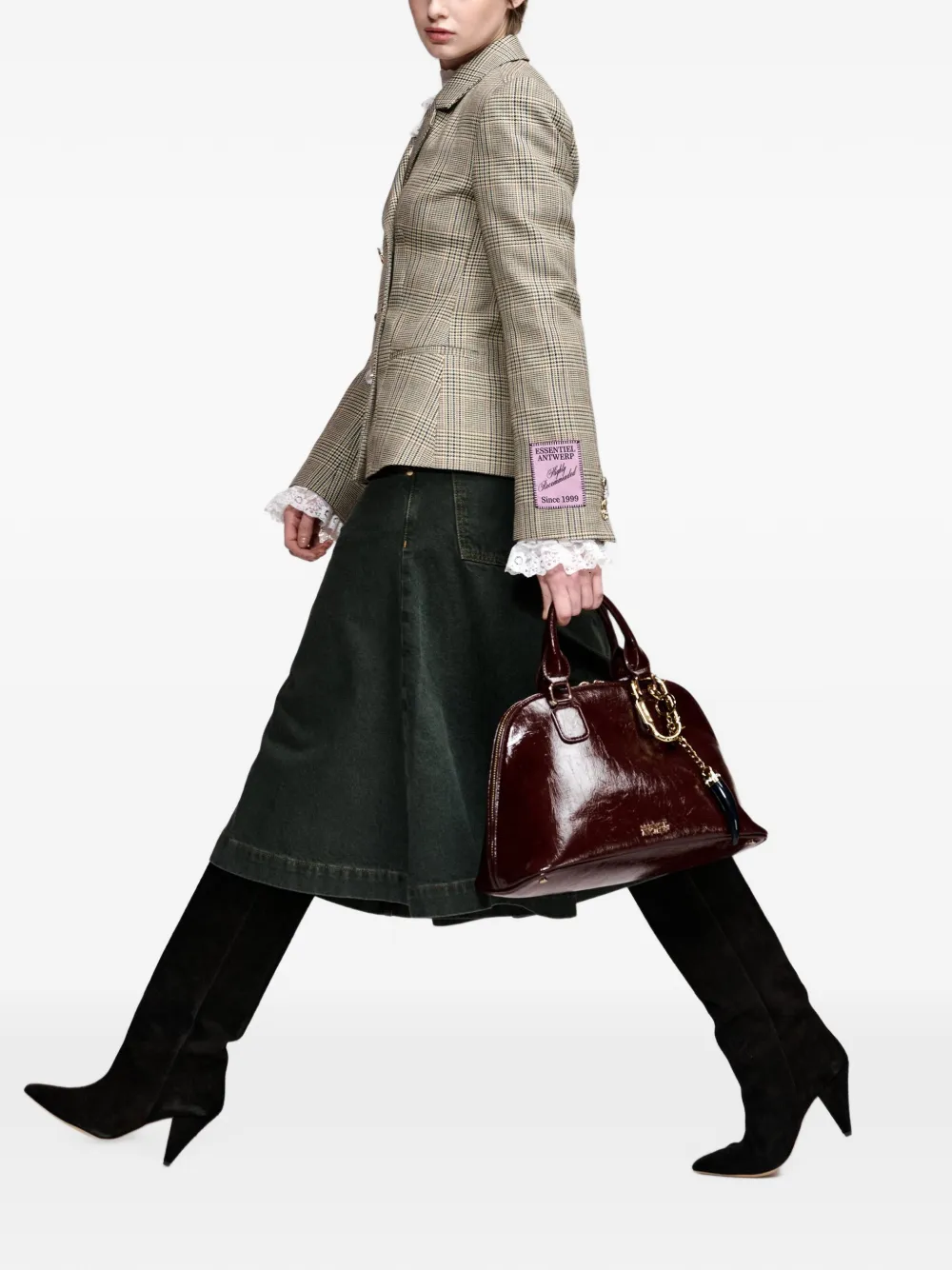 Essentiel Antwerp Karina1 geruite blazer met dubbele rij knopen Beige