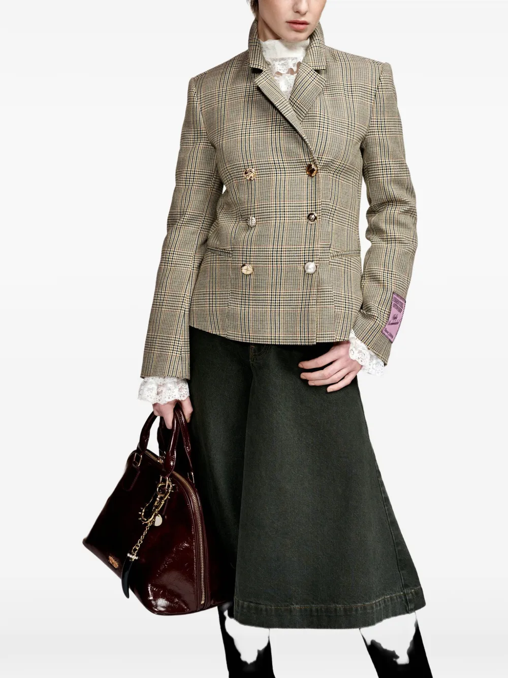 Essentiel Antwerp Karina1 geruite blazer met dubbele rij knopen Beige
