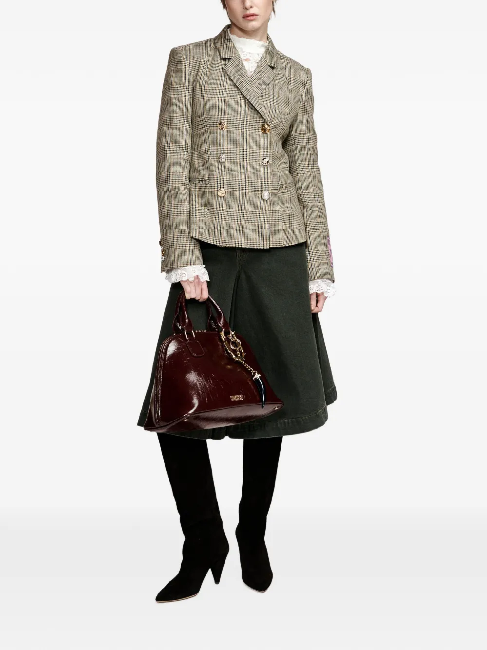 Essentiel Antwerp Karina1 geruite blazer met dubbele rij knopen Beige