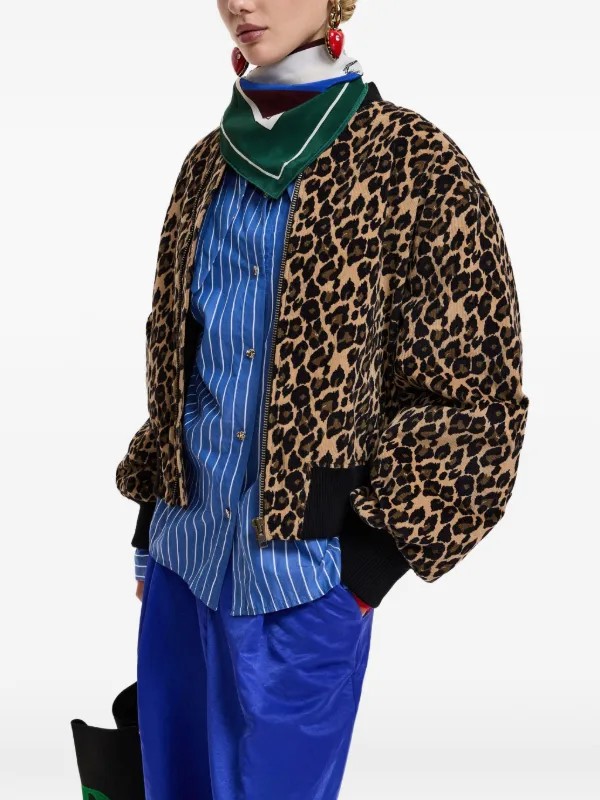 Essentiel Antwerp レオパード ボンバージャケット | ブラウン 