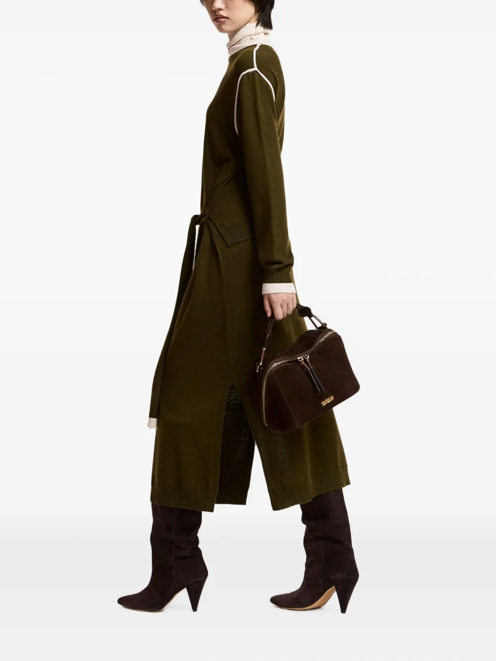 Essentiel Antwerp Kirly midi-jurk met gestrikte taille Groen