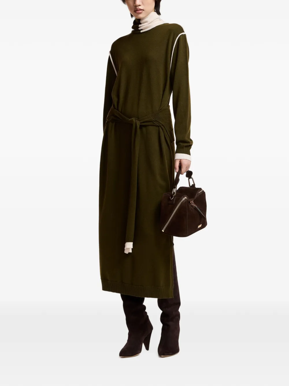 Essentiel Antwerp Kirly midi-jurk met gestrikte taille Groen