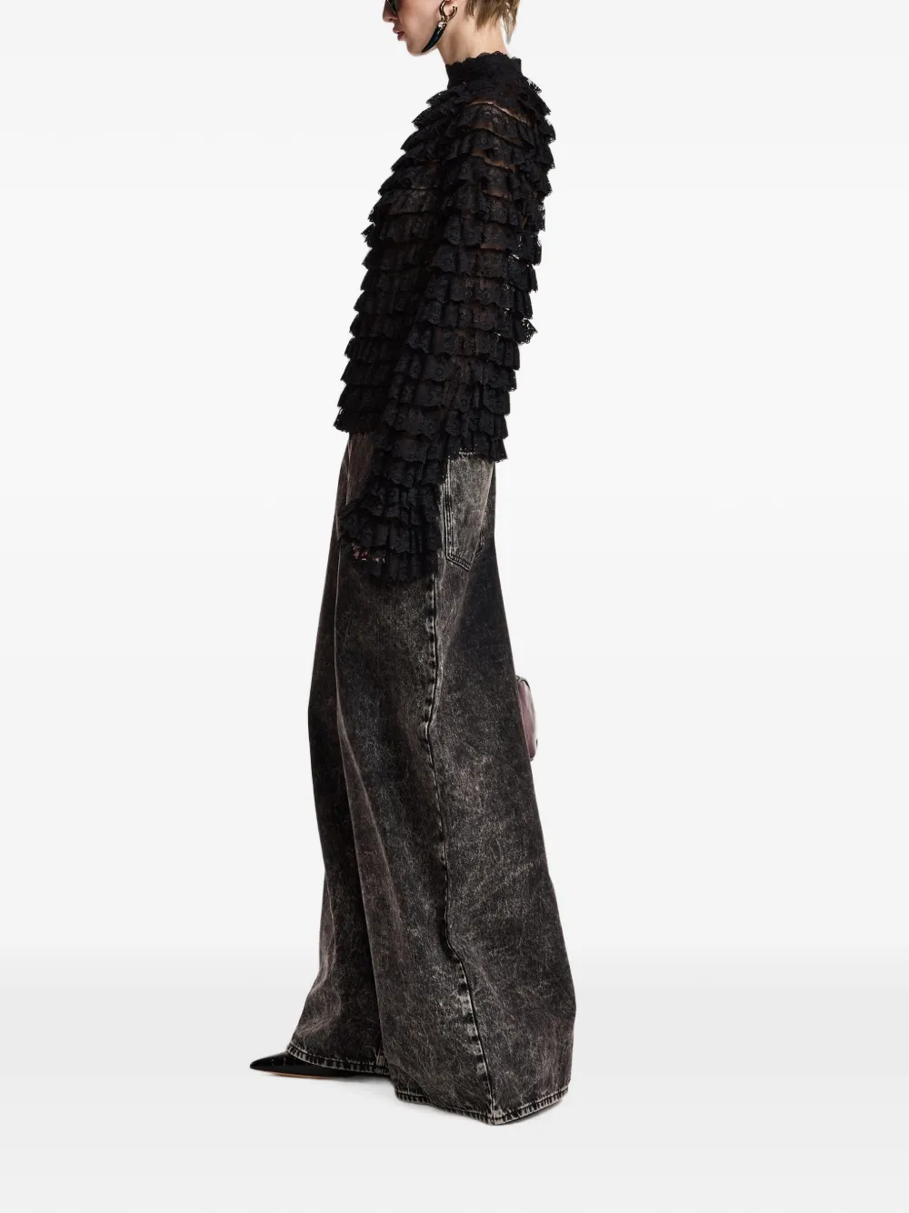 Essentiel Antwerp Kashvi blouse met ruches en kant Zwart